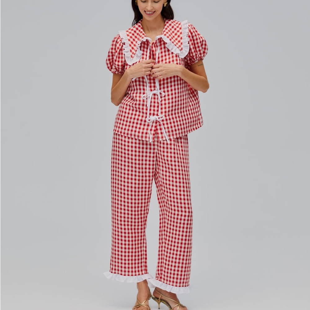Sleeper red gingham linen set size Small